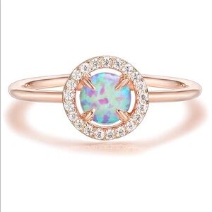 Simulated OPAL Cubic Zirconia Halo Rose Gold Plated Open Ring